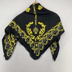 BARBOUR Scarf Adult 100% Silk Bandana Baroque Chain Wheat Black 34.5" x 35.5"